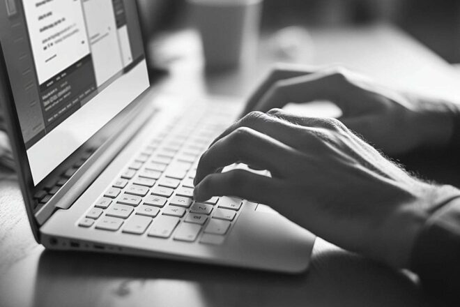Image d'illustration. Mains tapant sur un clavier élégant