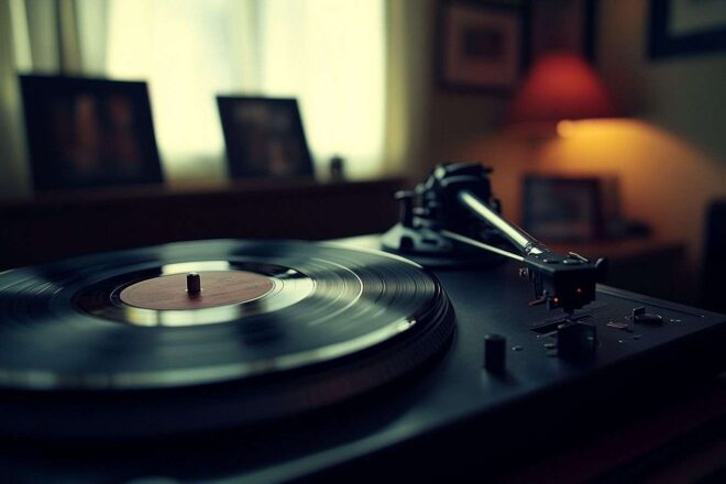 Image d'illustration. Platine vinyle vintage avec bande son