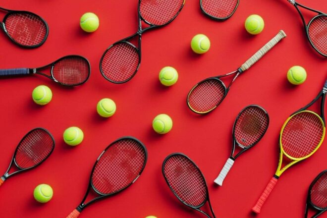 Image d'illustration. Raquettes de tennis et balles sur surface rouge