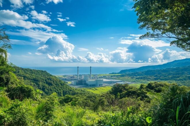 Image d'illustration. Vue éloignée d une centrale nucléaire