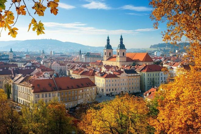 Image d'illustration. Vue panoramique de l architecture historique de graz en automne