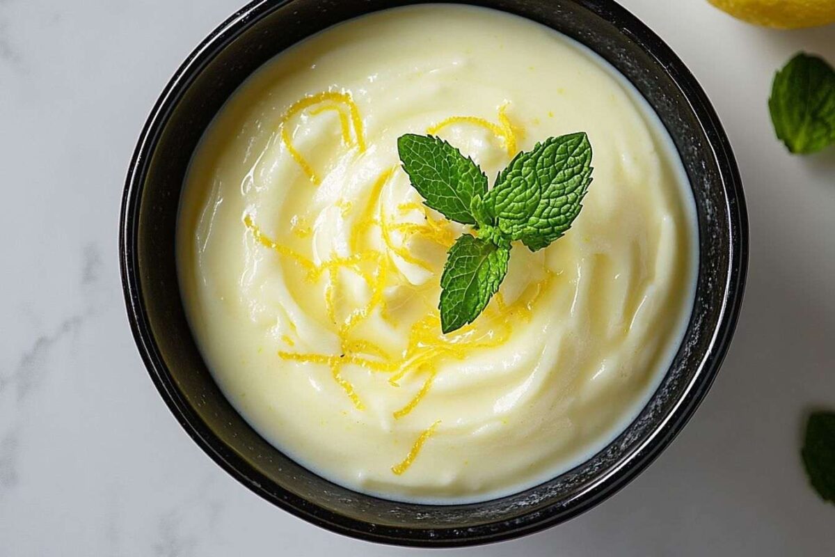 Gros plan de posset au citron crémeux