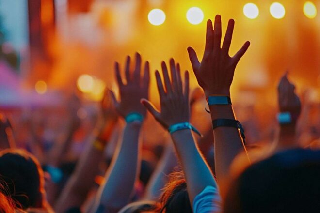 Image d'illustration. Mains levées dans l excitation d un festival