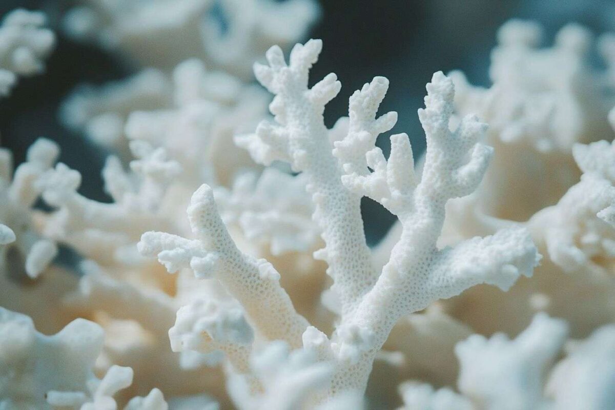Gros plan sur les structures de corail blanchi