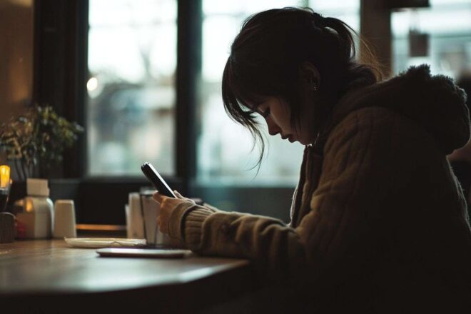 Scène capturant l'hésitation d'une personne regardant un téléphone qui sonne