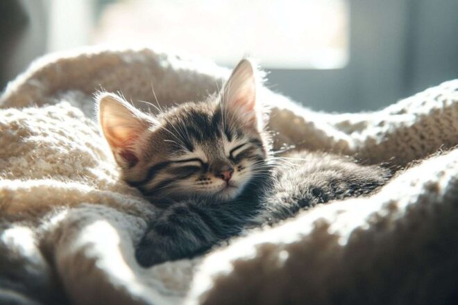 Chaton moelleux au soleil