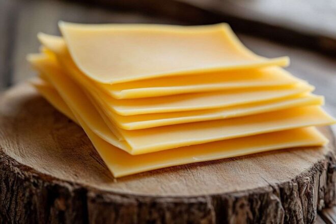 Close up de tranches de cheddar lisse
