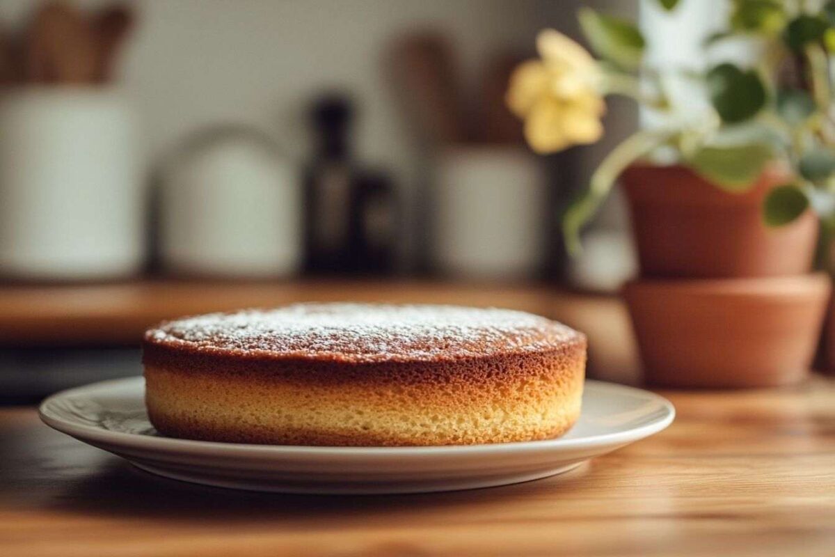 Gâteau au yaourt sur assiette en porcelaine