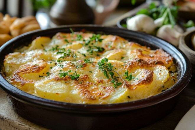 Gros plan de plat de pommes de terre doré et croustillant