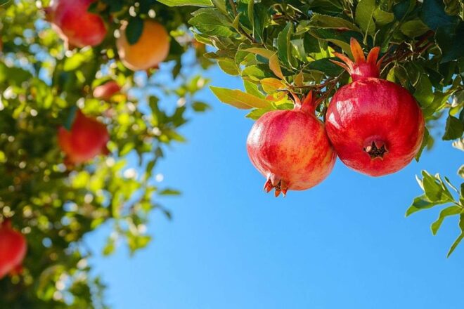 Gros plan d une branche de grenadier avec fruits mûrs