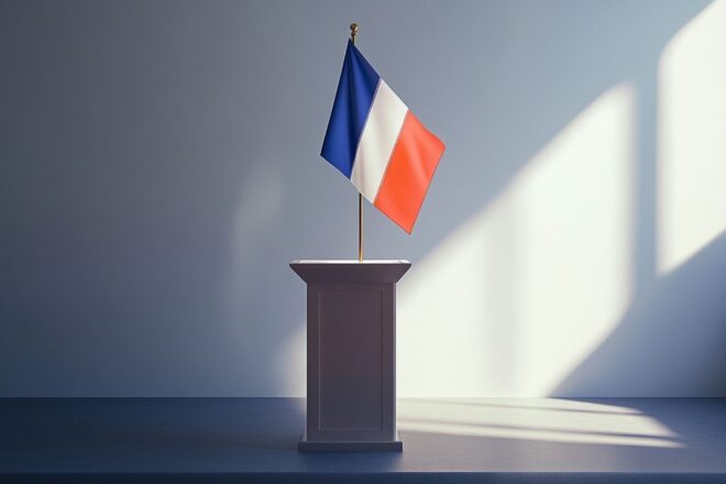Podium vide avec drapeau français