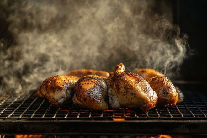 Poulet épiqué spatchcock sur un gril