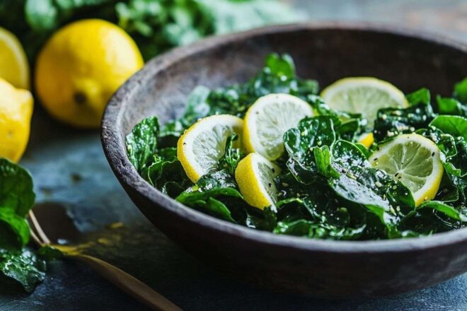 Salade avec tatsoi et tranches de citron