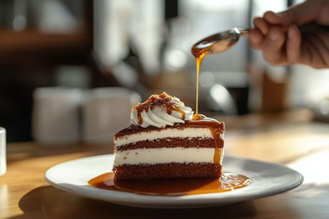 Tranché de gâteau au caramel