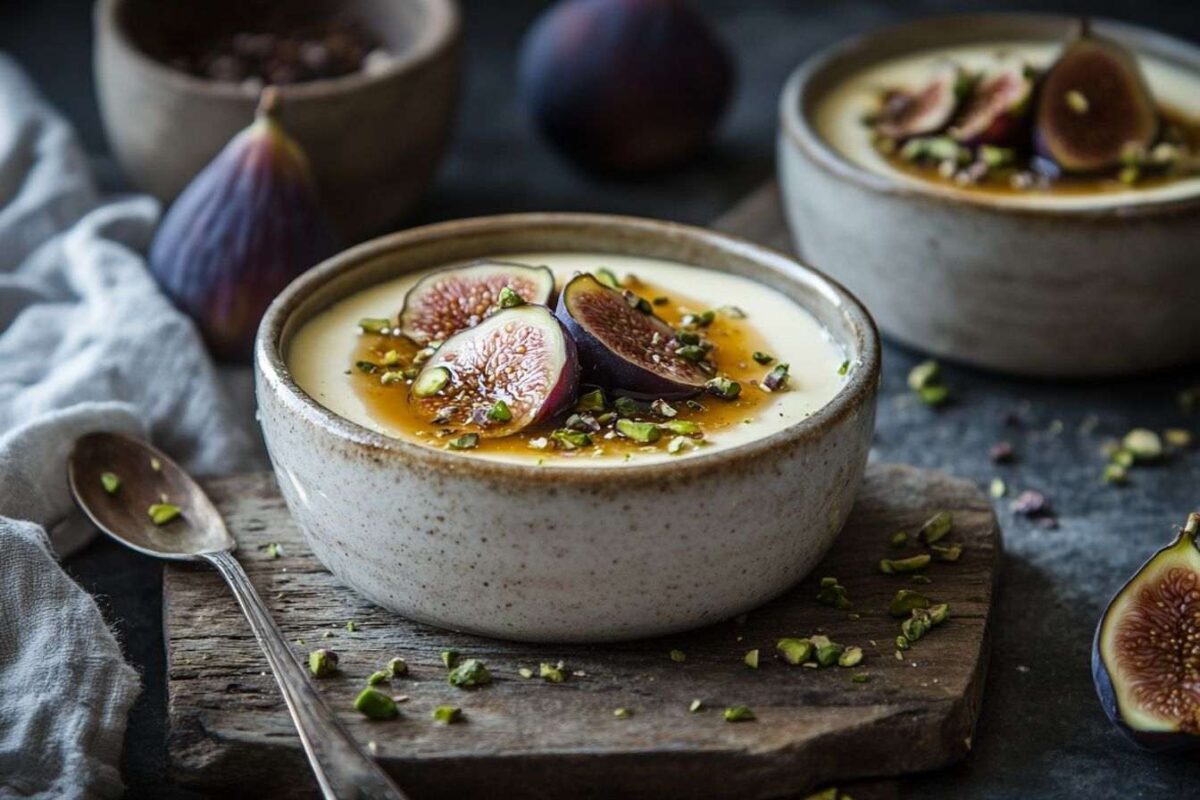 Arrangement artistique de crème brûlée et figues