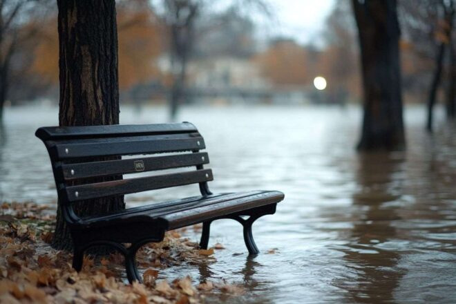 Banc de parc déserté par l eau