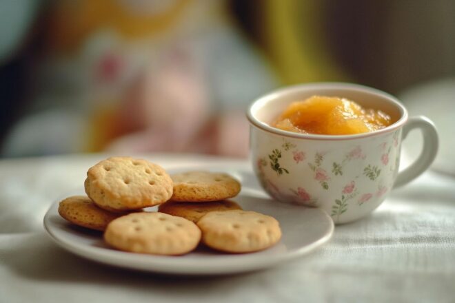 Biscuits pour bébé et purée de fruits naturels