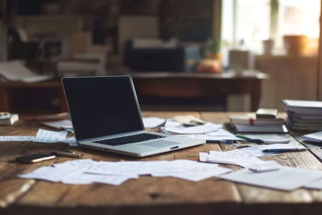 Bureau vide avec ordinateur portable