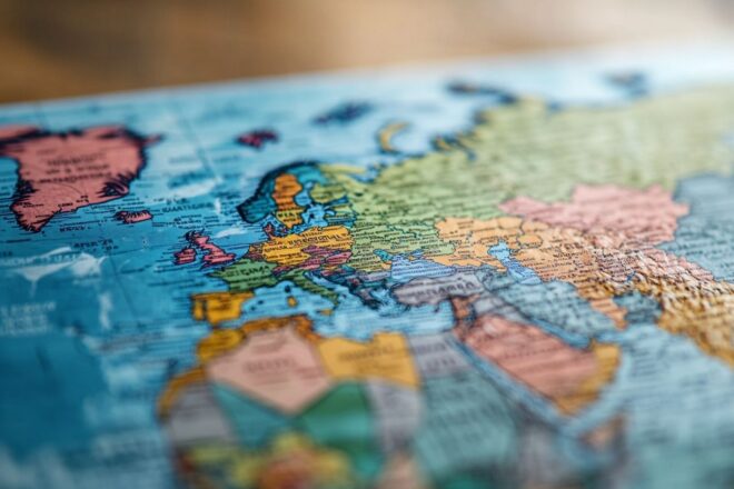 Carte du monde avec accent sur la Russie et ses voisins