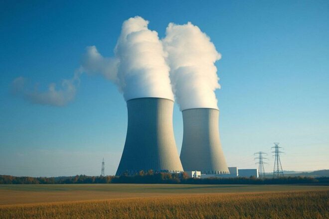 Centrale nucléaire moderne sous ciel bleu