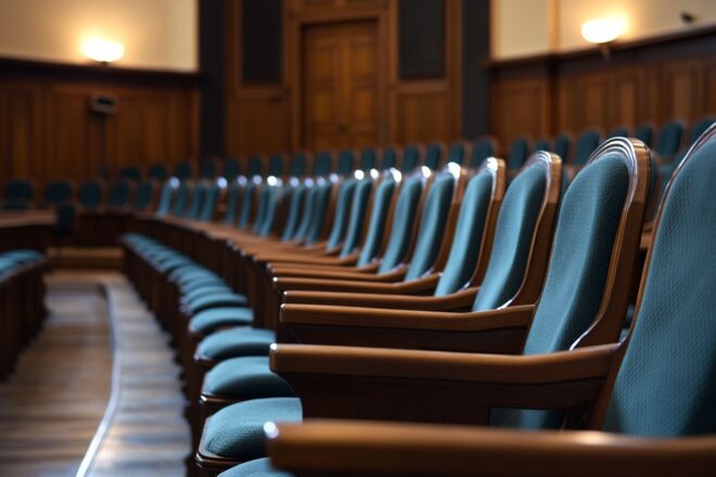 Chaises vides en attente dans une salle d assemblée gouvernementale