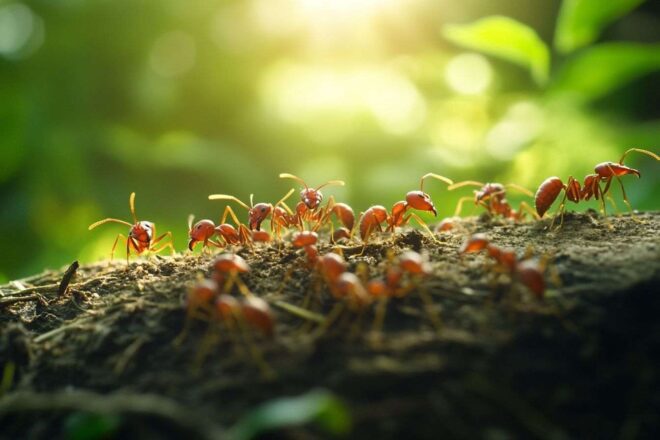 Gros plan d une colonie de fourmis transportant de la nourriture