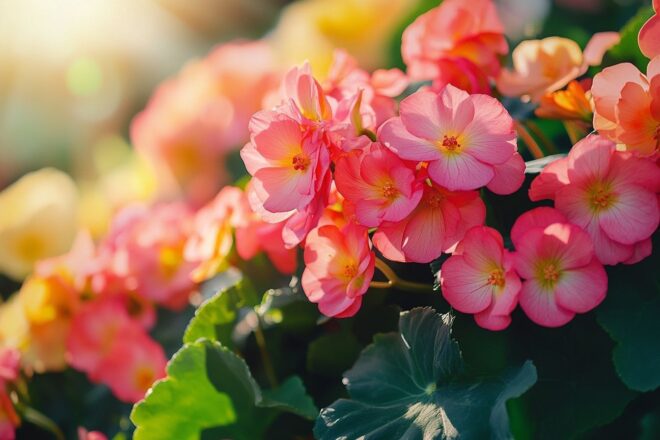 Gros plan de bégonias tubéreux vibrants