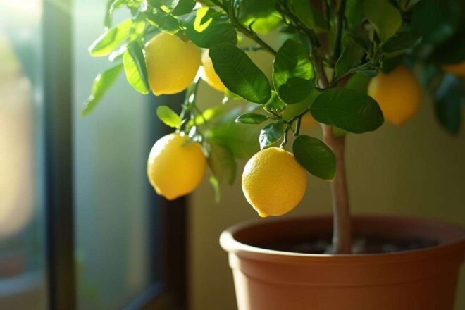 Gros plan de citronnier en pot