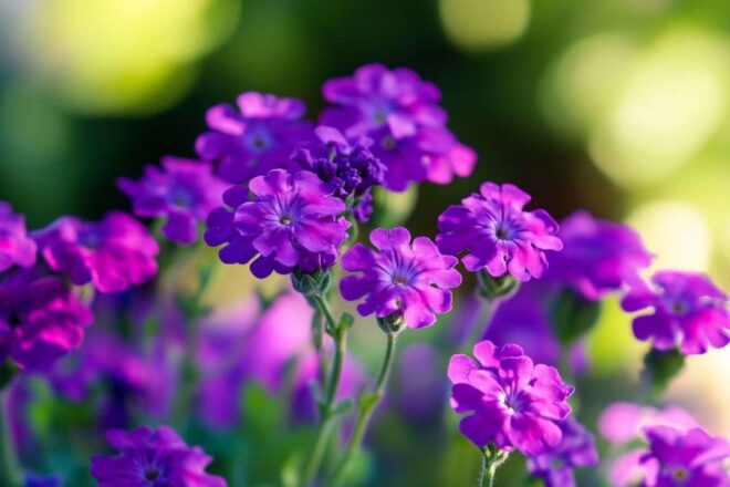 Gros plan de fleurs de verveine violette éclatante