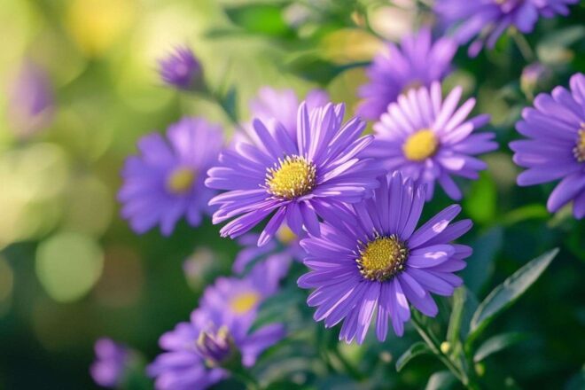 Gros plan sur des asters violets vibrants