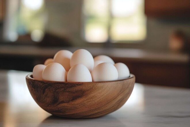 Gros plan sur des œufs frais et blancs