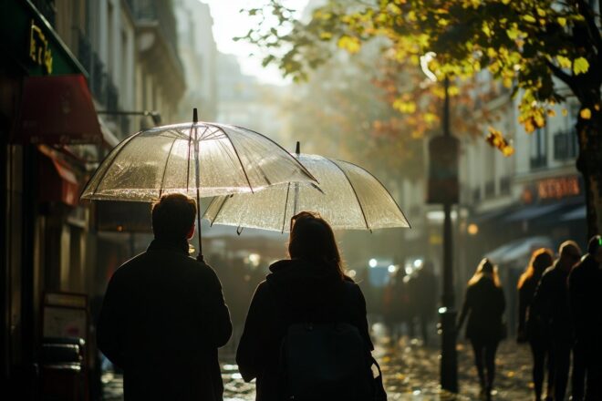 Lumière douce à travers des parapluies translucides