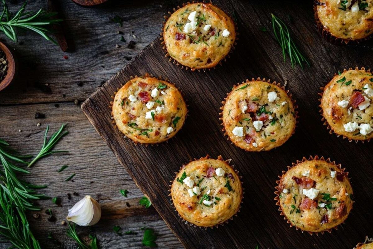 Muffins savoureux feta lardons herbes