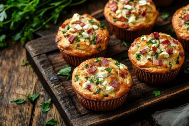 Muffins savoureux feta lardons herbes