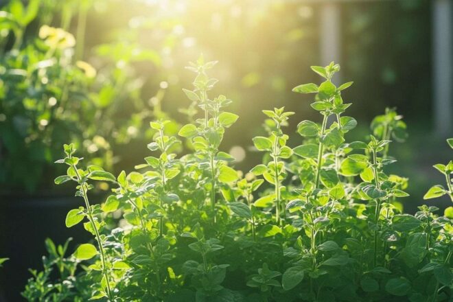 Origan verdoyant au jardin