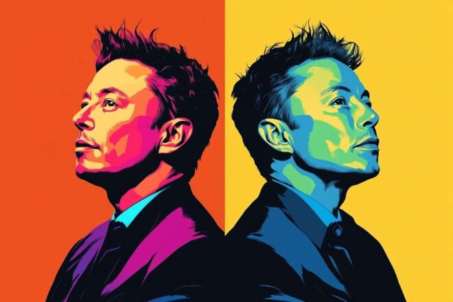 Portrats pop art de sam altman et elon musk