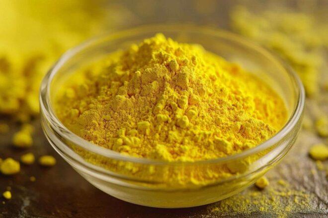 Poudre de soufre jaune vif en gros plan