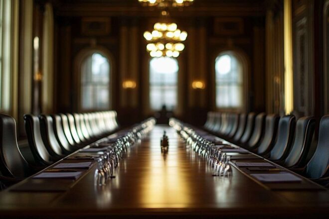 Table de réunion élégante dans une grande salle