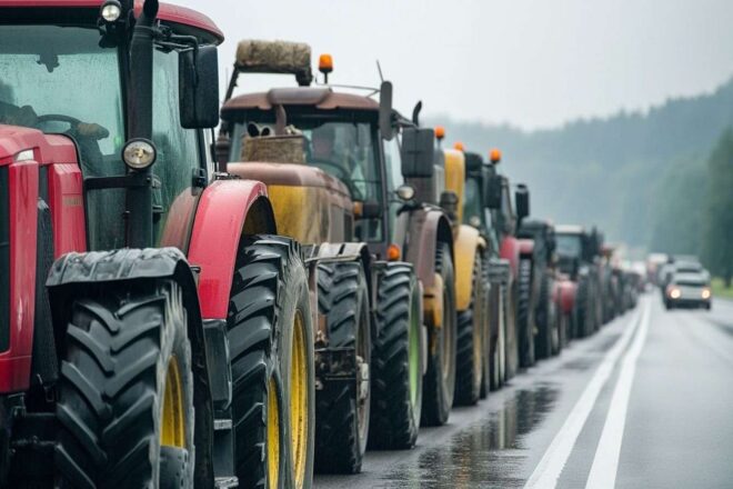 Tracteurs alignés sur l autoroute lors d une manifestation agricole