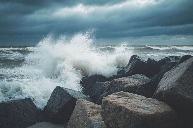Vagues déchaînées sur rochers