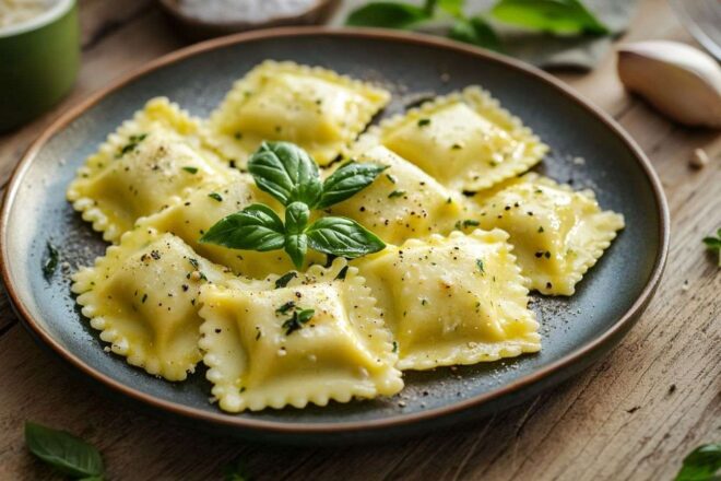 Vue rapprochée de raviolis de courgettes