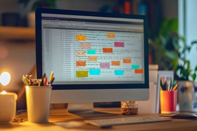 Boîte de réception débordante à l écran de l ordinateur