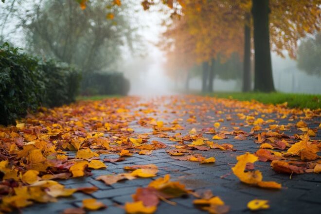 Brume Matinale et Feuilles d'Automne
