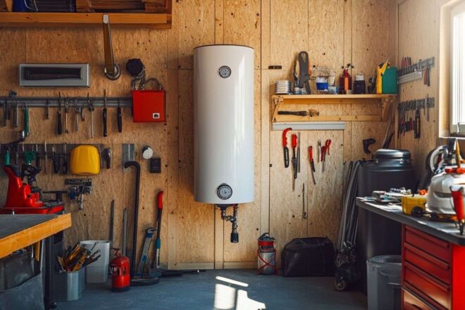 Chauffe eau moderne dans un garage spacieux