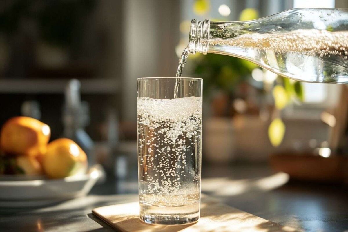 Eau pétillante versée dans un verre