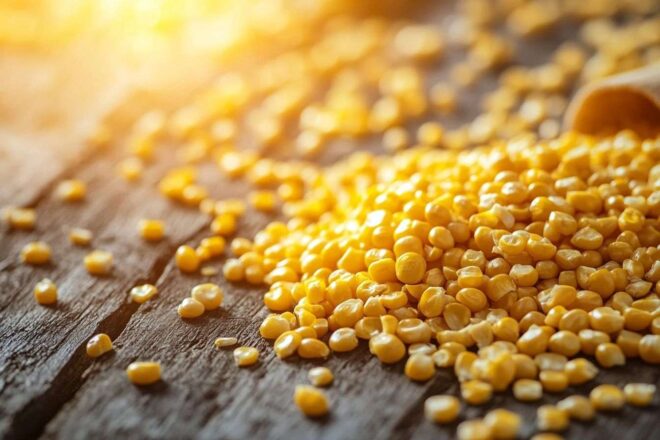 Gros plan de grains de maïs dorés