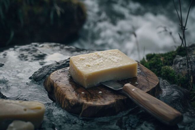 Gros plan de parmesan sur planche