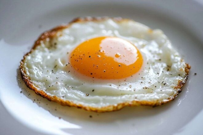 Gros plan d un œuf au plat parfait avec un jaune vif