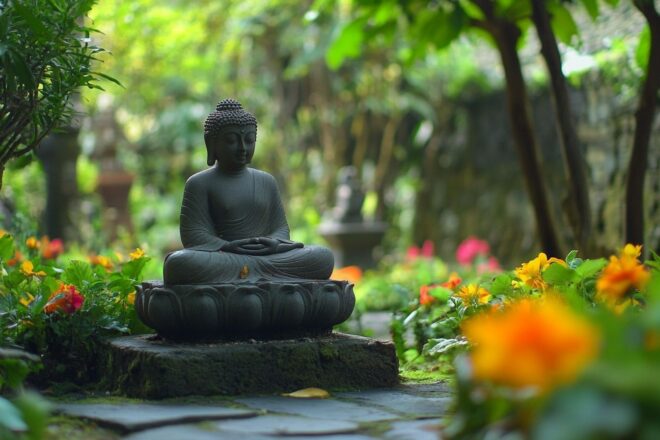 Jardin sérénité autour du temple