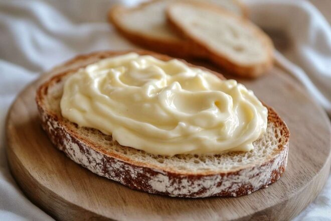 Mayonnaise maison onctueuse sur pain frais